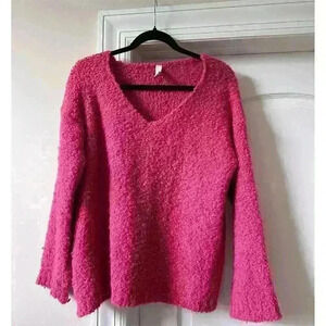 Lokita Women's Pink V-Neck Popcorn Knit Sweater Long Sleeve Pullover Size L